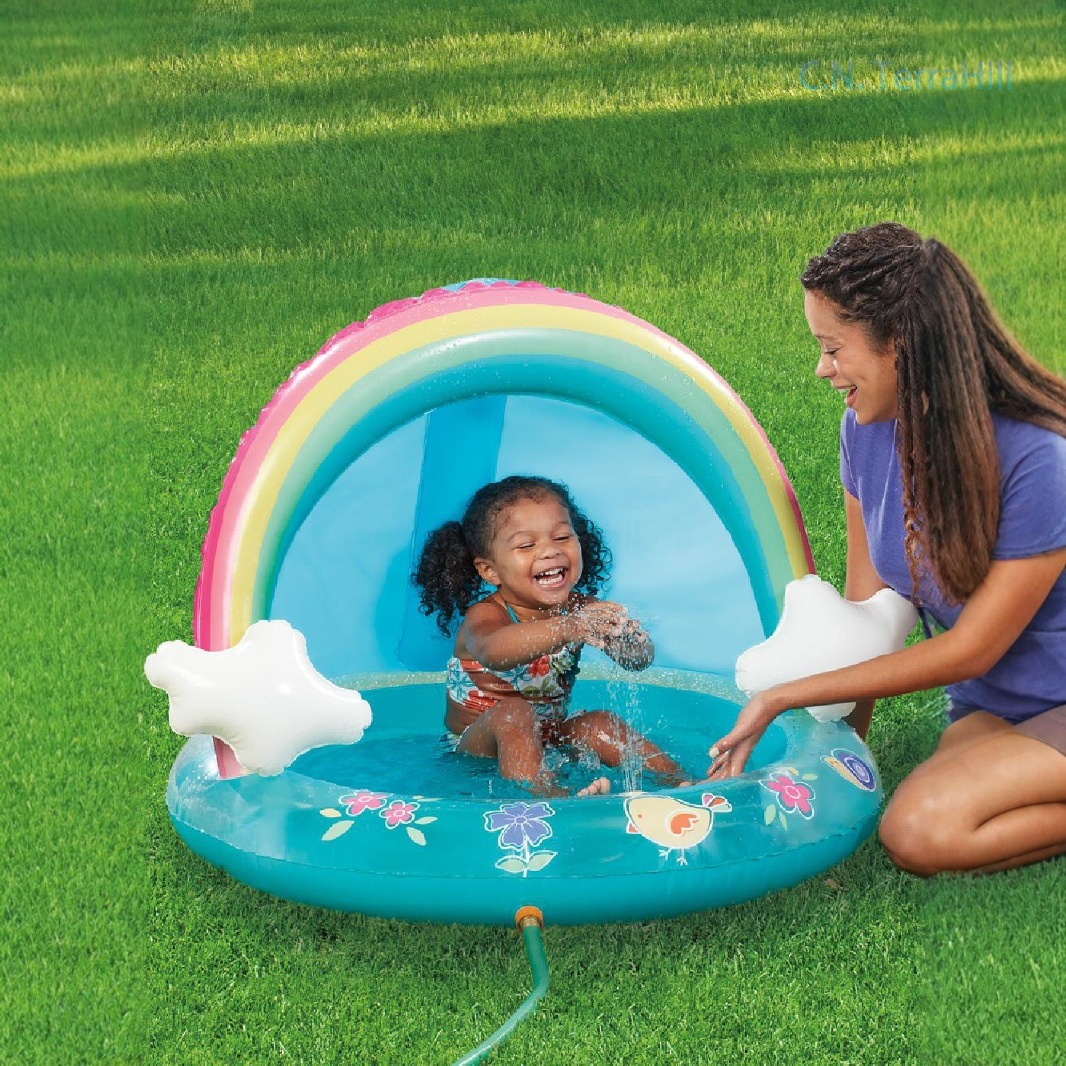 Kids Outdoor Play Table - Aufblasbarer Planschpool für Kinder mit Regenbogen-Sprinkler,