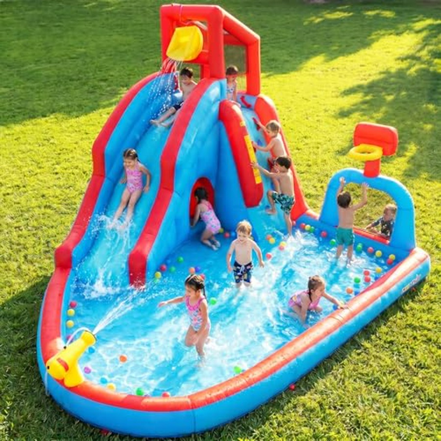 Kids Outdoor House With Slide - Aufblasbare Wasserrutsche mit Hüpfburg für Kinder
