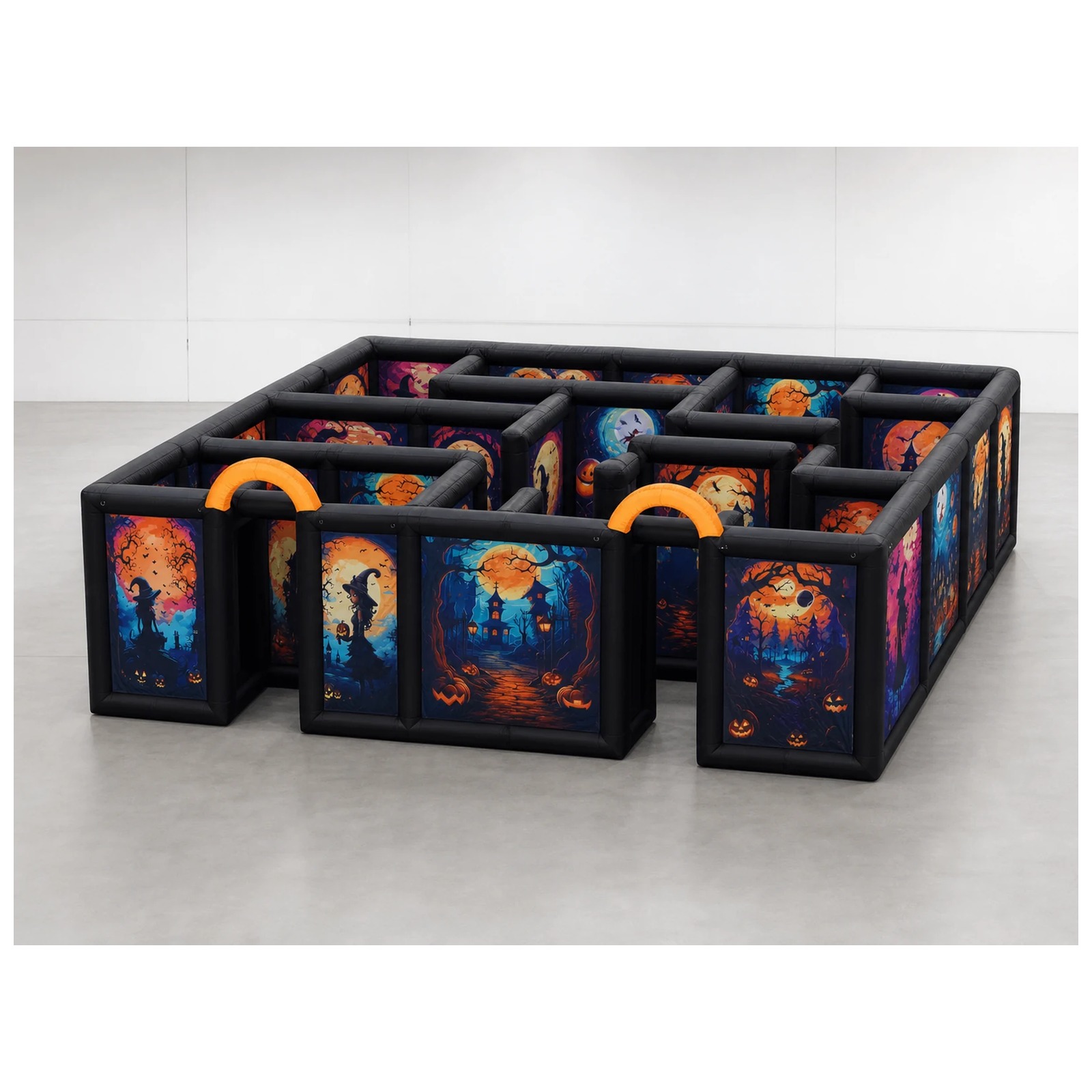 Kids Outdoor Venues - Großes aufblasbares Halloween-Labyrinth mit zwei orangefarbenen