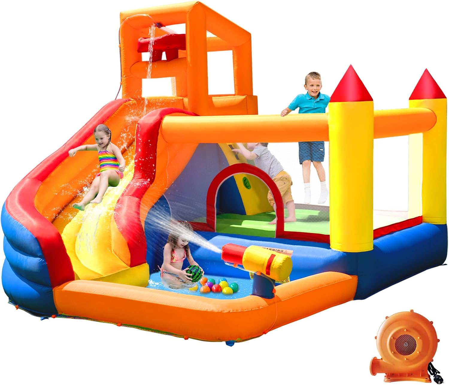 Kids Outdoor House With Slide - HuaKastro Aufblasbare Wasserrutsche Hüpfburg für Kinder