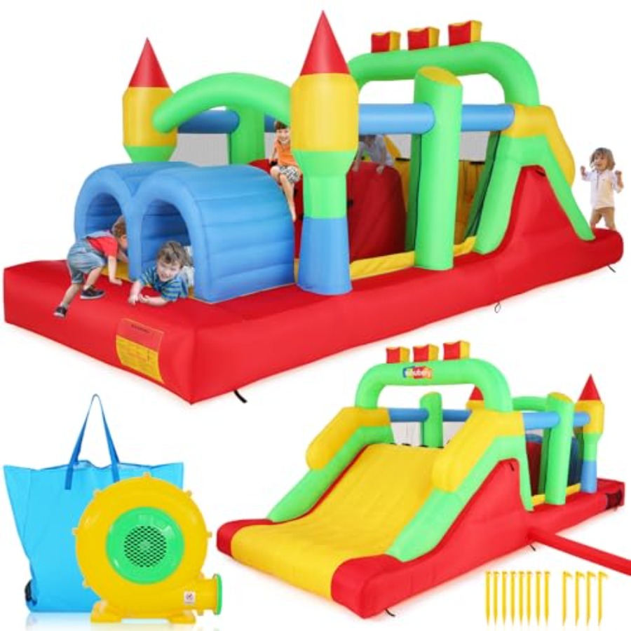 Kids Outdoor Inflatable - Aufblasbare Hüpfburg-Hindernisbahn für den Garten für