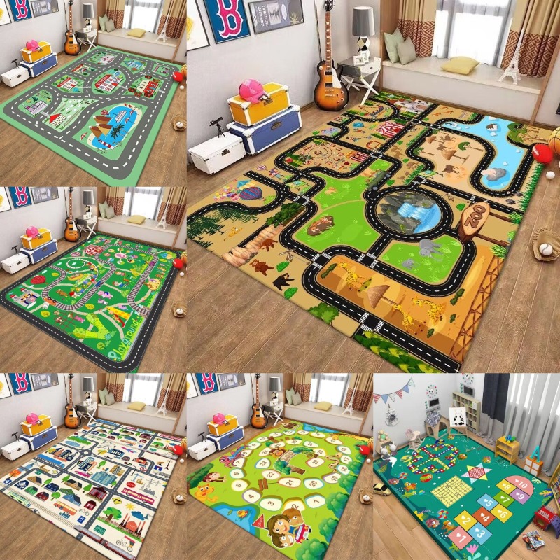 Kids Outdoor Zoo - Kinder-Verkehrsspielmatte, Straßenkarten-Teppich, pädagogischer Teppich für Vorschule,