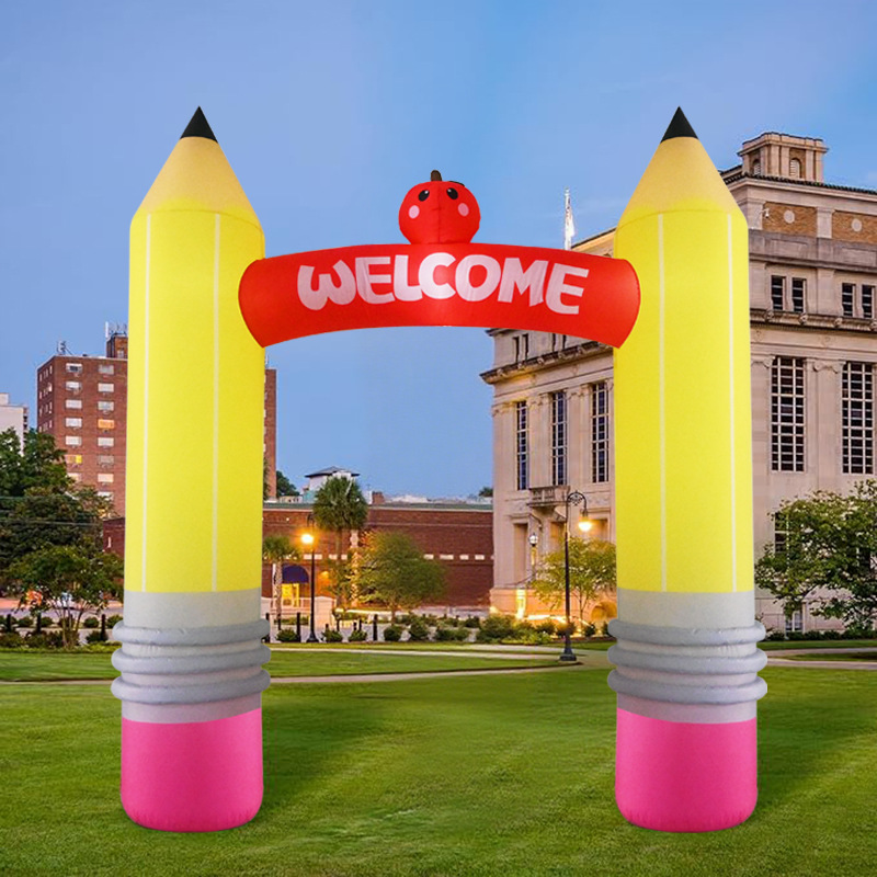 Kids Outdoor Inflatable - 9FT aufblasbare Bleistiftbogen-Dekorationen, integrierte LED, Schulanfang,