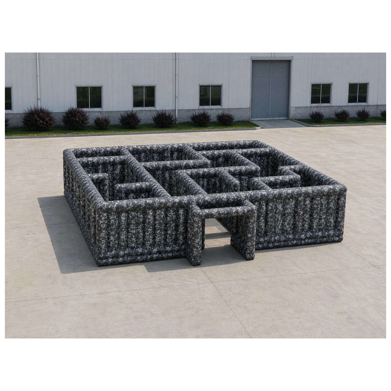 Kids Outdoor Venues - Großes graues Tarnmuster-Labyrinth, aufblasbar, offen, 8x8m