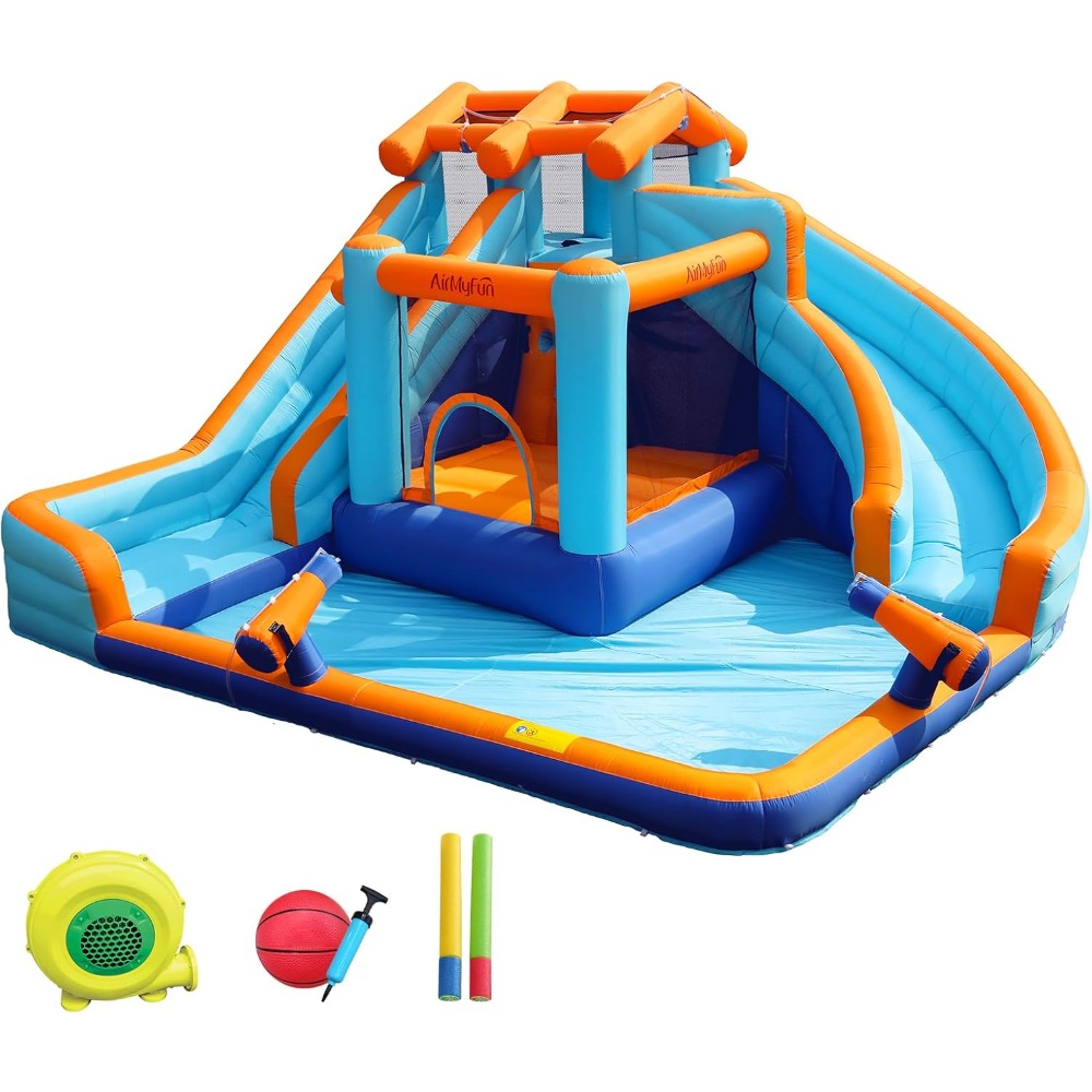 Play Kids Outdoor - Große Wasserrutsche Hüpfburg mit Planschbecken und