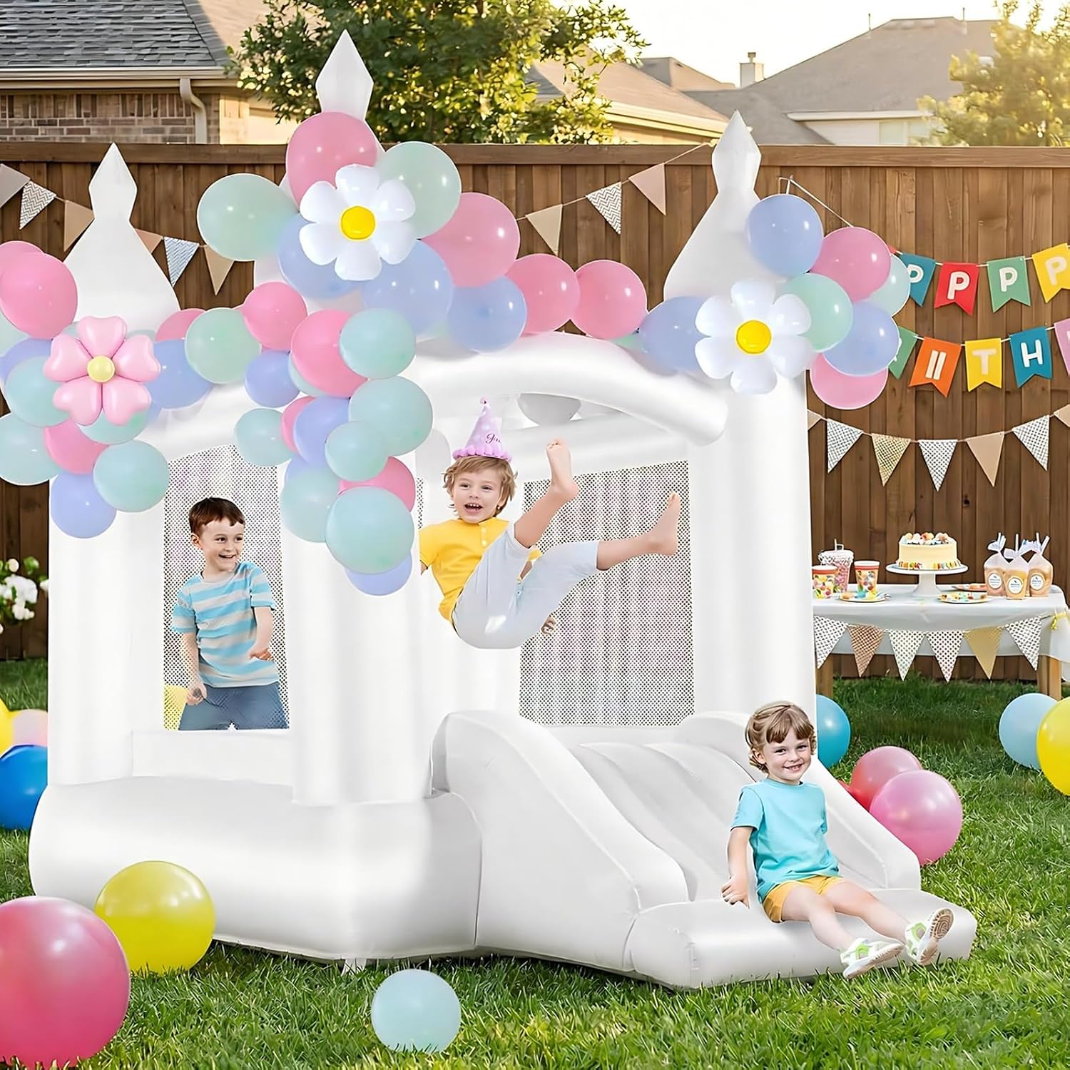 Weißes Hüpfburg-Set für drinne – Kids Outdoor House With Slide Bewertung und Preis