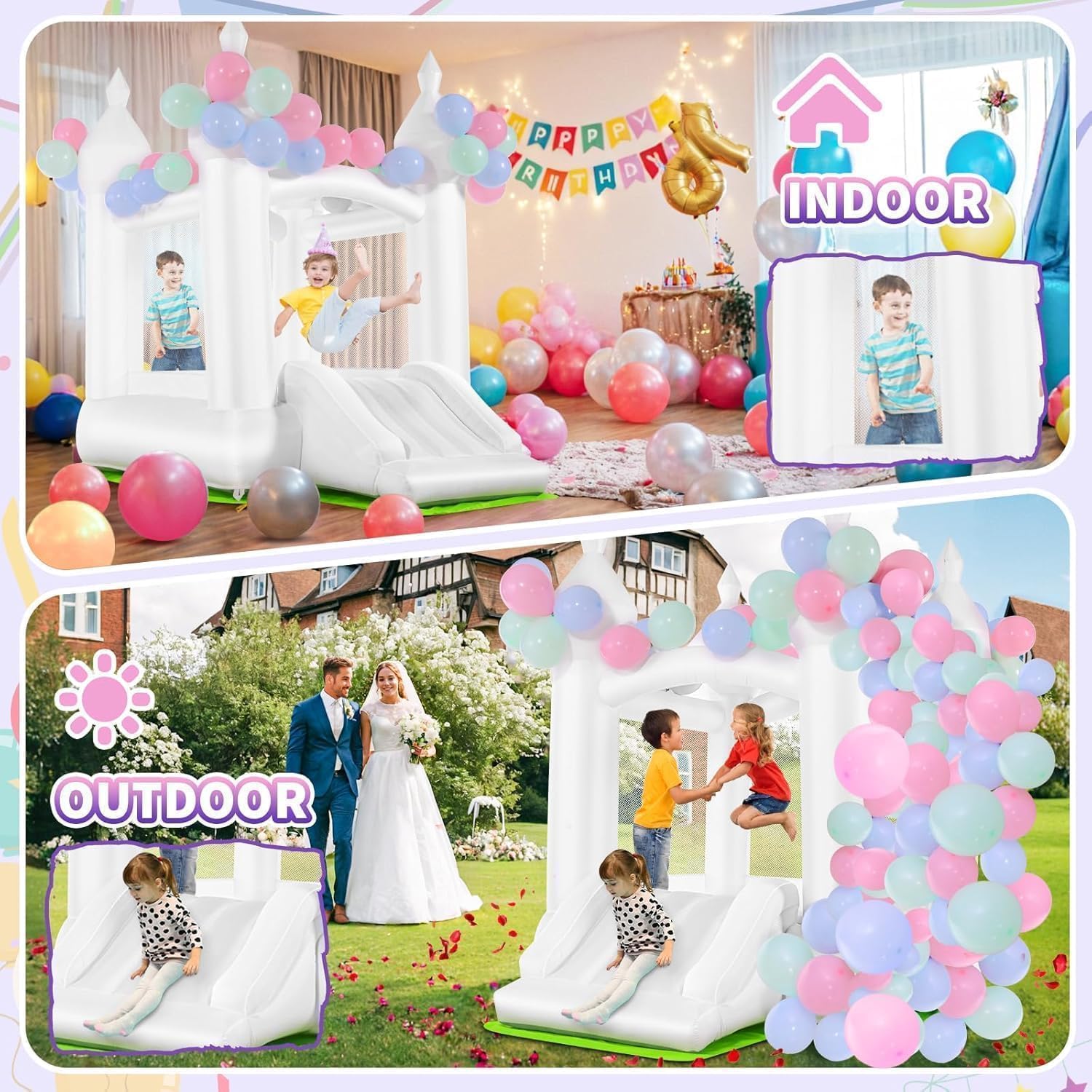 Weißes Hüpfburg-Set für drinne – Kids Outdoor House With Slide Bewertung und Preis