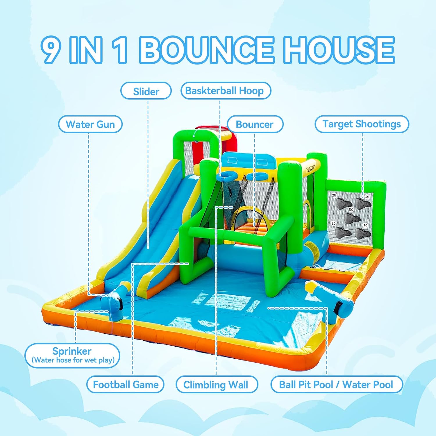 FBSPORT Aufblasbare Hüpfburg m – Kids Outdoor House With Slide Bewertung und Preis