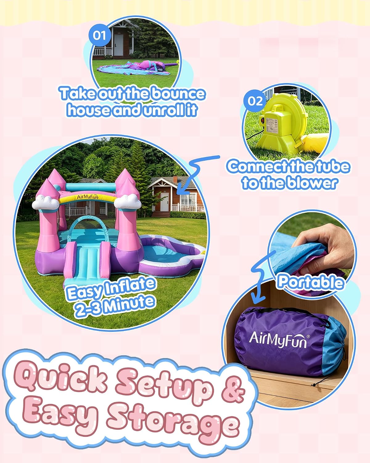 Rosa Aufblasbare Hüpfburg für  – Kids Outdoor Inflatable Bewertung und Preis