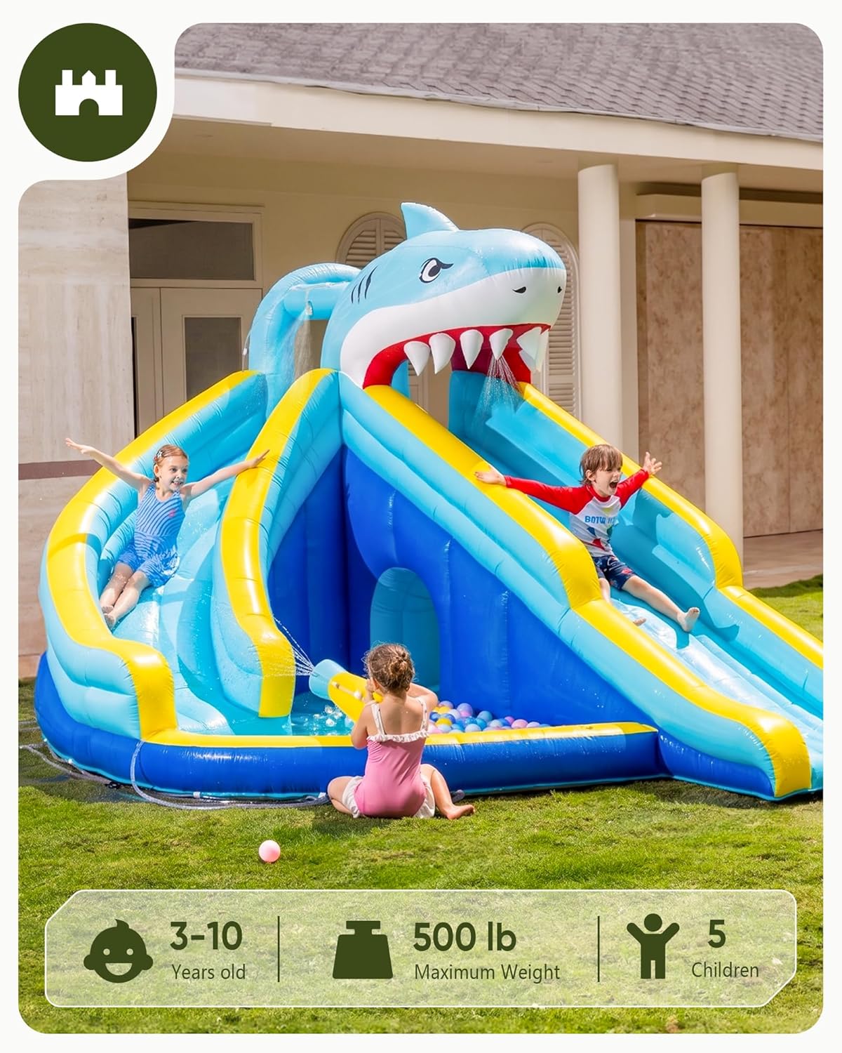 Aufblasbare Wasserrutsche mit  – Kids Outdoor House With Slide Bewertung und Preis