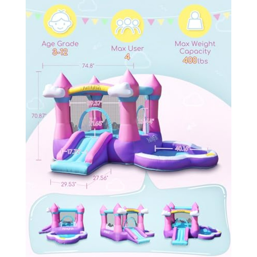 Rosa aufblasbare Hüpfburg für  – Kids Outdoor House With Slide Bewertung und Preis